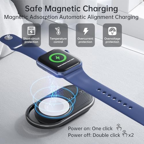 Effortless Power on the Go: Yo Few Wireless Magnetic Portable Charger for Apple Watch – 1200 m Ah Travel Keychain Power Bank Compatible with Series 9/8/7/6/5/4/3/2/SE/Ultra – Fast Charging Convenience in Compact Design