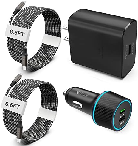 SCRUAK 45 W PPS Ultra Fast USB-C Charger for Samsung Galaxy S24/S25 Series – Dual Wall & Car Charging Solution with 10 FT & 3.3 FT 5 A Type C Cables – High-Speed Compatibility for Note 20/10+ and More