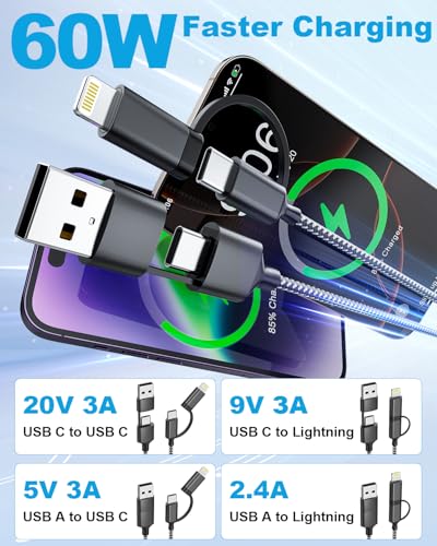Experience Unmatched Convenience with the 20 FT Extra Long i Phone Charger Cord – 60 W USB-C and Lightning 2-in-1 Fast Charging Cable for i Phone 16/15/14 Pro/Pro Max, Mac Book, and i Pad (Gray) – Premium Durability for Effortless Charging Anywhere