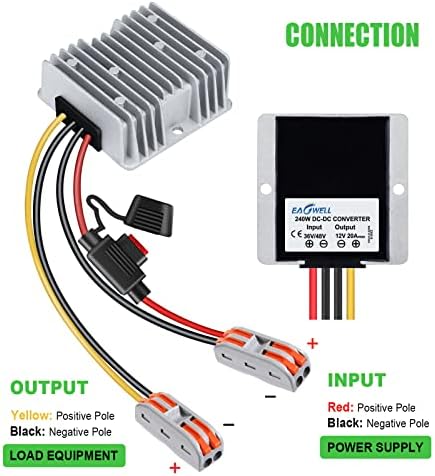 High-Performance 48 V to 12 V DC-DC Step Down Converter by Eagwell – 120 W Power Supply with Built-in Fuse for Maximum Safety – Perfect for Golf Carts, Scooters, RVs, and Marine Use – Reliable Voltage Reduction for Enhanced Device Efficiency and Versatility