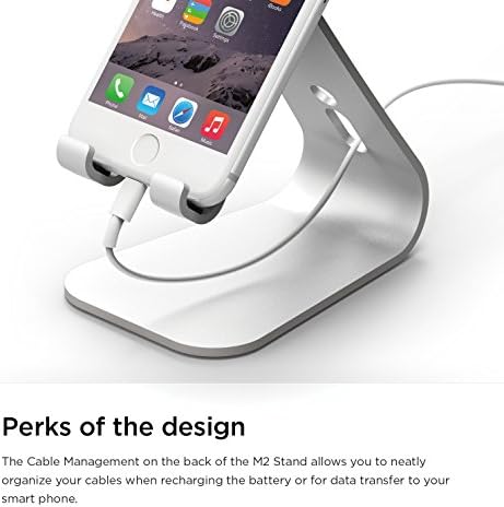 Enhance Your Smartphone Experience with the elago M2 Premium Aluminum Stand – Sleek Silver Ergonomic Design for Effortless Video Calls, Integrated Cable Management, and Universal Compatibility with i Phones and Galaxy Devices – Ideal for Streamlined Workspaces and Mobile Convenience