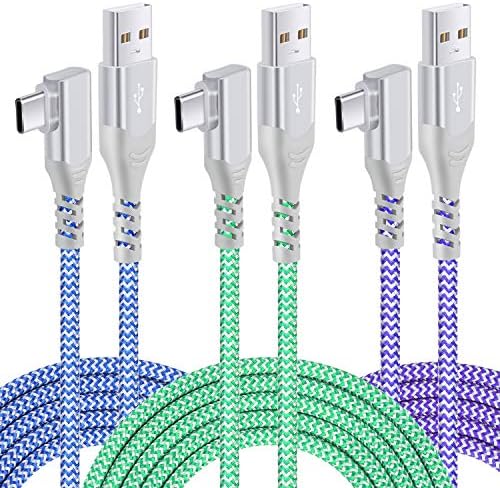 10 FT USB to C Cable 3 Pack – Fast Charging Right Angle Nylon Braided Charger for i Phone 16, Samsung Galaxy S25 & More – Superior Durability & Enhanced Comfort for Gaming & Streaming – Universal Compatibility for All Devices