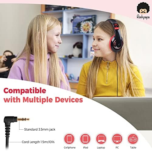 Rockpapa Kids Over-Ear Headphones – Lightweight Wired Audio Gear for School, Travel, and Home – Stylish White and Blue Design for Boys and Girls – Immersive Sound Quality with Adjustable Comfort and Durable Build for Young Audiophiles