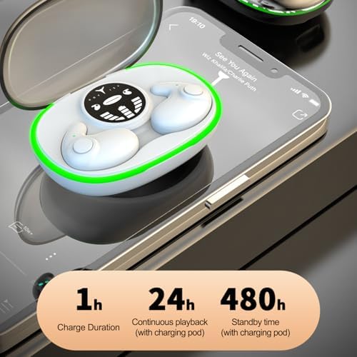 Ultra-Compact Bluetooth 5.3 Sleep Earbuds for Side Sleepers – Discreet In-Ear Headphones with IPX6 Water Resistance for Meditative Relaxation and Deep Sleep – Perfect for Small Ears and Extended Comfort