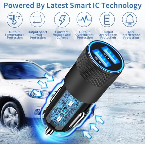 Braveridge 66 W Dual Port USB-C Car Charger for i Phone 16 – MFi Certified Fast Charging with Type-C Braided Cable – Enhanced Compatibility for i Phone 16/16 Pro Max/15/15 Pro/i Pad – Ideal for Road Trips and On-the-Go Power Solutions