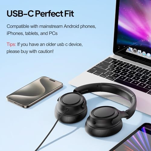 Experience Ultimate Sound Clarity with Stylish Purple USB C Wired Over-Ear Headphones – Immerse Yourself in Exceptional Hi-Fi Stereo Audio and Advanced Noise Isolation for Unmatched Comfort, Ideal for Music Aficionados and Professionals, Fully Compatible with USB C Devices