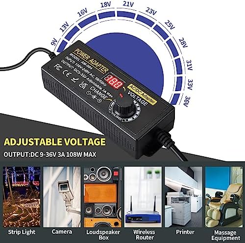 Versatile 108 W Adjustable DC Power Supply with LED Voltage Display – Ultimate Multi-Device Converter for 9 V to 36 V Needs, Featuring 14 Interchangeable Tips & Polarity Adapter for Enhanced Compatibility and Efficiency