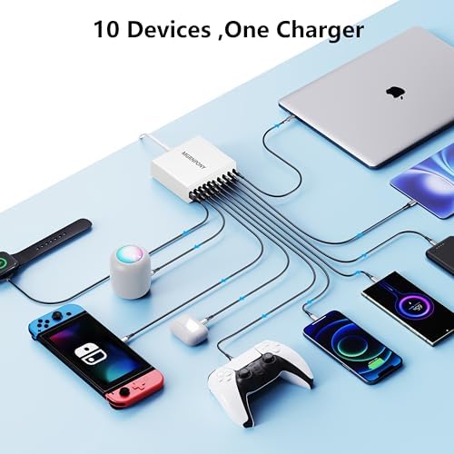 Power Up Like Never Before: 320 W Multi-Device USB C Charger Block with 10 Ports – Ga N III Fast Charging Station for Laptops, Tablets & Smartphones – Perfect for Mac Book Pro/Air, DELL, i Pad, i Phone, Samsung Galaxy – Ultimate Compatibility & Safety Features