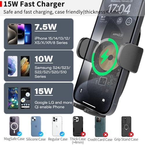 APPS2 Enhanced CD Slot Car Phone Mount with 15 W Wireless Charging – Effortless One-Hand Operation & Hands-Free Design for i Phone 11 to 16 Pro Max – Sturdy, Secure Installation for Safe Driving and Seamless Navigation