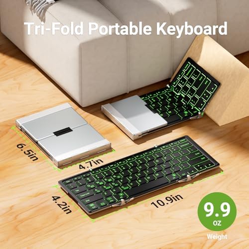 Experience Ultimate Portability with the i Clever BK05 Backlit Foldable Keyboard – Wireless Bluetooth Multi-Device Companion for i Pad, Tablet, Laptop, and Smartphone – Rechargeable, Lightweight Design for Effortless Travel and Enhanced Productivity