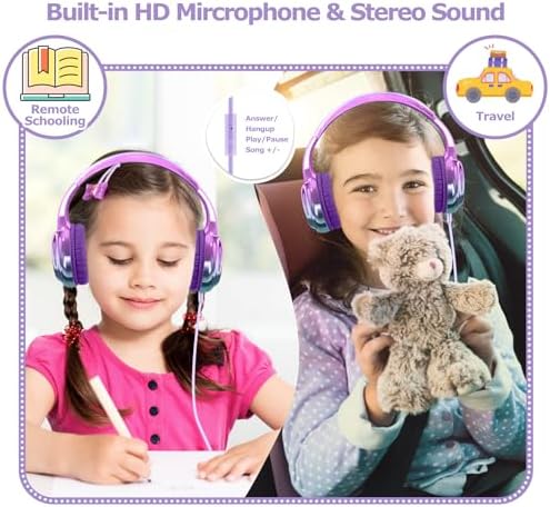 Vibrant Deep Purple Qear Fun Kids Headphones – Stylish Wired Noise Cancelling Headphones with Built-In Microphone & Adjustable Headband for School Use – Perfect for Focused Learning and Entertainment on Tablets & Smartphones