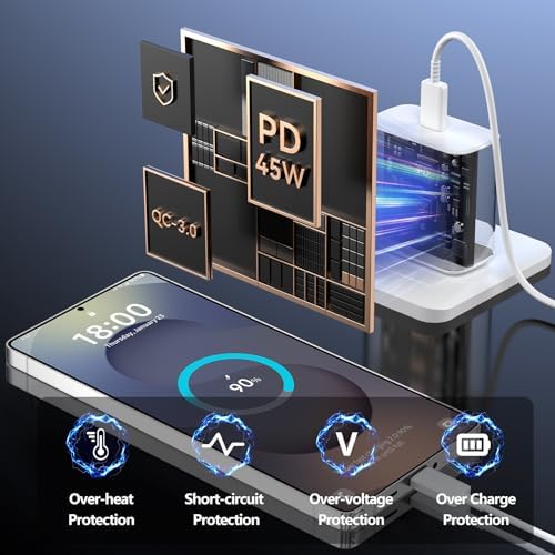 Rapid Charge 45 W USB Type C Power Adapter with 6.6 FT Cable for Samsung Galaxy – Ultimate Fast Charging Solution for S25/S25 Ultra/S24/S23/S22/Note Series – Enhanced Compatibility and Robust Build for Daily Demands