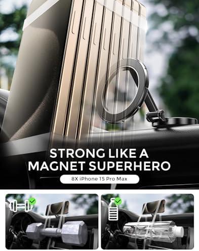Mag Safe Car Phone Mount with 360° Rotational Magnetic Grip – Secure Hands-Free Holder for i Phone 15, 14, 13, 12 Pro Max, Plus, Mini – Sleek Black Design for Effortless Navigation and Enhanced Safety in Your Vehicle