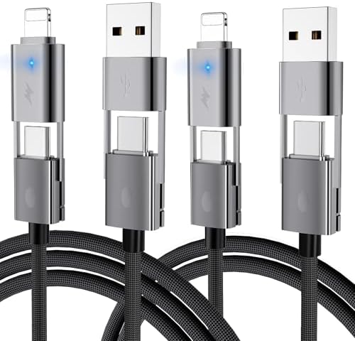 4 in 1 USB C Cable, 2Pack [Upgraded] Multi Fast Charging Cable, PD 65W 27W, 6FT+3FT, Round Braided, Compatible with iPhone/iPad/Samsung/MacBook – Enhanced Compatibility and Speed