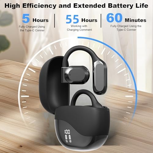 Elevate Your Audio Experience with M62 Open Ear Wireless Earbuds – Bluetooth 5.3 Technology, 55-Hour Battery Life, and IPX7 Waterproof Rating for Unmatched Performance in Active Lifestyles – Immerse Yourself in Clear Sound Quality and Enjoy Fast Type-C Charging for Ultimate Convenience and Comfort