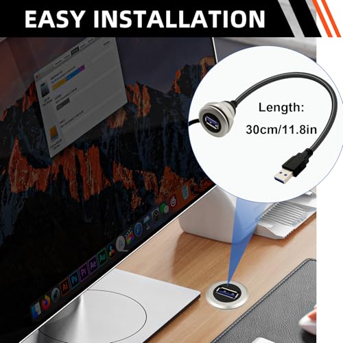 Premium USB 3.0 Threaded Fixed Mount Cable – Waterproof Round Extension Converter A Male to Female, 5 Gbps Data Transfer, 30 cm Length for Secure and Versatile Connections in Outdoor and Industrial Environments