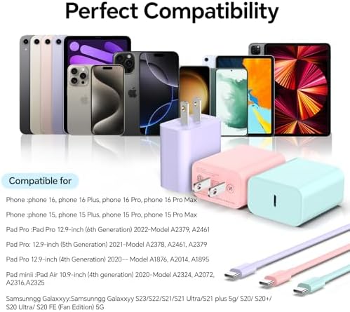 Premium 3-Pack 10 FT USB-C to USB-C Charging Cables – 60 W Fast Charge for i Phone 16 & 15, Samsung Galaxy S24/S23, i Pad Pro – Durable & Stylish in Purple, Pink, and Blue – Ultimate Compatibility for Multi-Device Charging Solutions