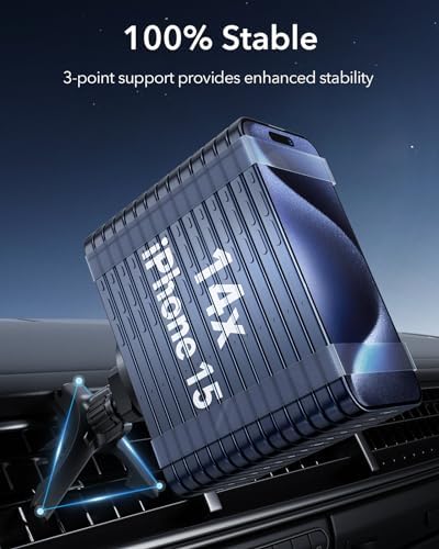 ESR Mag Safe Car Mount – Magnetic Phone Holder for Air Vent & Dashboard, Compatible with i Phone 16/16 e/15/14/13/12, Samsung, and All Smartphones – Includes 2 Metal Rings for Enhanced Stability – Sleek Design for Effortless Driving Experience