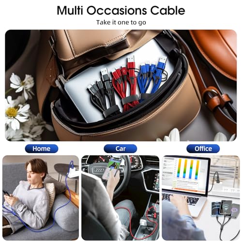 Versatile 6 in 1 Multi Charging Cable [3 Pack, 4 FT] – Durable Nylon Braided Fast Charging Cord for USB A/C, Micro USB, and Lightning Devices – Universal Phone Charger for Home, Office, and Travel – Enhanced Compatibility for All Smartphones and Tablets