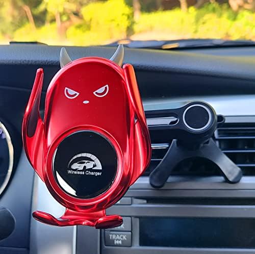 Innovative Auto-Clamping Wireless Charging Car Phone Holder with Rotatable Vent Clip – Stylish Cute Demon Design for i Phone, Samsung Galaxy & Android Devices – Ultimate Compatibility and Fast Charging Solution for Modern Drivers