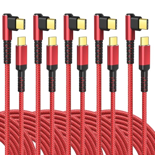 Enhance Your Charging Efficiency with OKRAY 10 ft USB C Cable 5-Pack – Right Angle Design for i Phone 16, Galaxy S25, Pixel 9 – Durable Braided Nylon for Tangle-Free Fast Charging – 60 W Power Delivery for Home & Travel Convenience