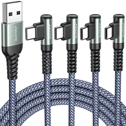 AINOPE Right Angle USB C Cable – 2-Pack (10 ft + 10 ft) Fast Charging 3.1 A Nylon Braided Charger for Enhanced Device Compatibility, Ideal for Gaming and Multitasking, Durable Black Design