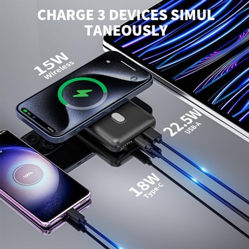 Magnetic Power Bank 10000 m Ah – High-Speed Wireless Charger with Built-In Stand for i Phone 15/14/13/12 Series – 15 W Fast Charging, USB-C Compatible, Ultimate Portable Power Solution for On-the-Go Charging