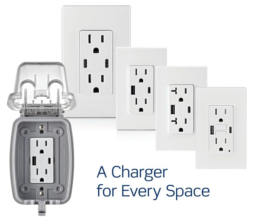 Leviton 60 W Dual USB Type A/Type-C In-Wall Charger – Fast, Efficient Power Delivery Solution for Smartphones, Tablets & Laptops – Tamper-Resistant Outlet in Light Almond for Safe, Clutter-Free Charging Experience – Perfect for Home and Office Use