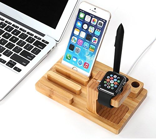 Eco-Friendly Bamboo Multi-Device Charging Dock Station – Stylish i Phone, i Watch, and i Pad Holder for Efficient Power Management and Clutter-Free Desktops – Universal Compatibility with i Phone 16-11 Pro Max and i Pad Mini/Air/Pro 2-3 Models – Premium Sustainable Design for Modern Workspaces