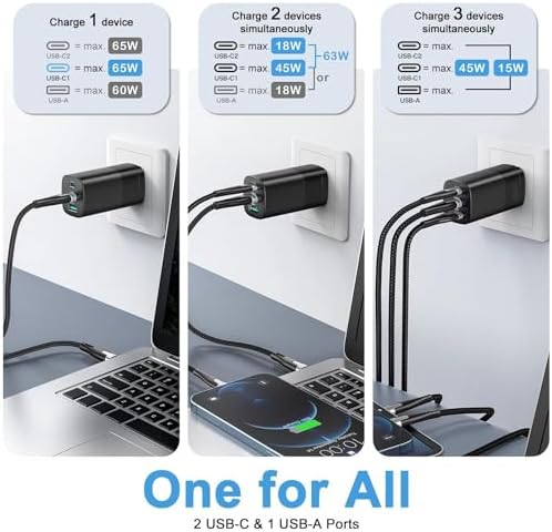 Experience Unmatched Power and Portability with the 65 W Ga N USB-C Charger for Microsoft Surface Devices – Ultra-Compact, High-Speed Charging Solution for Surface Pro, Go, and Laptop Series – Features 6 ft Durable Nylon Cable for Optimal Connectivity – Advanced Multi-Protocol Support Ensures Compatibility with All Your Devices, Including Smartphones and Tablets – Perfect for Home Use and Travel with 50% Size Reduction Compared to Standard Chargers – Enjoy Rapid Charging with Cutting-Edge Ga N Technology – UL Listed for Maximum Safety Assurance – Ideal for Professionals on the Move Seeking Speed and Reliability in a Sleek Black Design – Elevate Your Charging Experience and Enhance Device Performance with This Versatile Charger, Supporting Multiple USB-C and USB-A Protocols for All Your Power Needs.