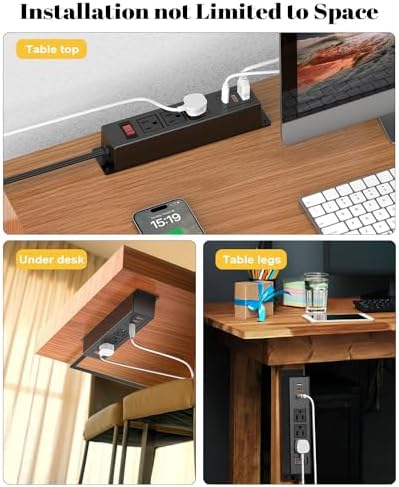 Kungfuking Wall-Mountable Power Strip with USB Ports – 6.56 FT Surge Protector Extension Cord Featuring 2 AC Outlets and Flat Plug Design for Enhanced Charging Flexibility and Device Safety