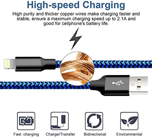 Premium 5-Pack i Phone Charger Set: MFi Certified Nylon Braided Fast Charging Cables (3 FT, 6 FT, 10 FT) for i Phone 14/13/12/11/X/Max/8/7/6/5/SE/i Pad – Unmatched Durability & Versatile Lengths for Every Lifestyle