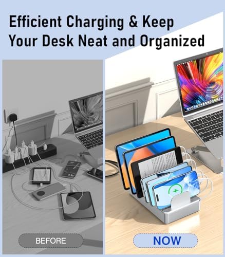 Ultimate 50 W Multi-Device Charging Station with 6 USB Ports & Cables – Space Gray Fast Charging Dock for i Phone, i Pad, Kindle, and More | Efficient Power Hub for Home, Office & Travel – Compact Design with Safety Features