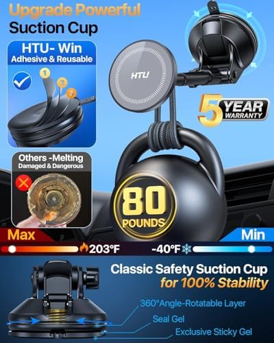 2025 Enhanced Mag Safe Car Phone Mount – 80 LBS Ultimate Suction Power & Military-Grade Strength for i Phone 16, 15, 14 Pro Max & Mini – 360° Rotatable Magnetic Holder for Secure Dashboard & Windshield Use – Effortless Navigation & Hands-Free Communication