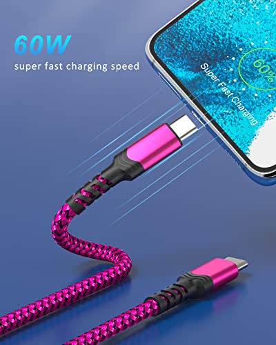 10 ft USB C to USB C Charging Cable – Fast 60 W Power Delivery Braided Cord for Galaxy S23 Ultra, i Phone 15/16, i Pad Pro, Mac Book – Durable, Tangle-Free Design in Purple, Green, Blue, Pink for Maximum Flexibility and Style
