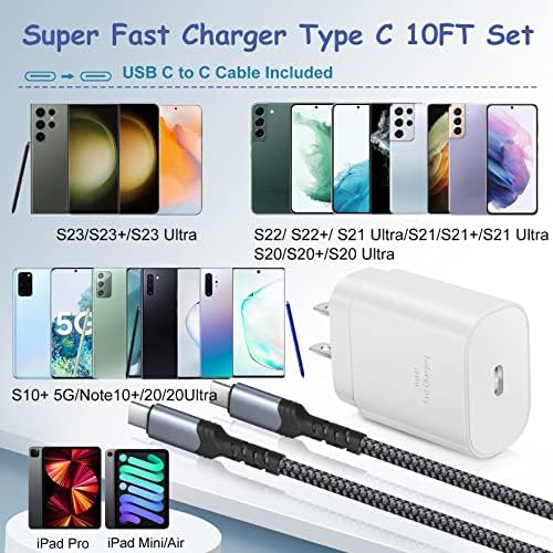 Costyle 25 W USB C Wall Charger with 6.6 FT Type C to C Cable – Ultra-Fast Charging for Samsung Galaxy S24/S25 Ultra, Note Series, and More – Compact, Lightweight, and Safe Power Solution for Home and Travel – Enhanced Compatibility and Performance