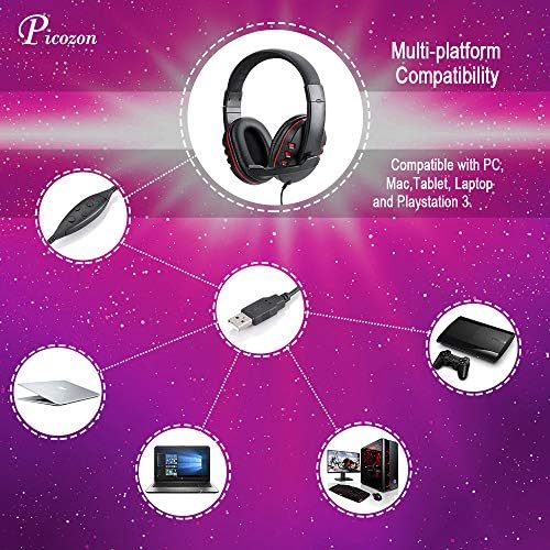Picozon Ultimate USB Gaming Headset – Featherweight Over-Ear Design with Superior Noise-Cancelling Mic for PS4 & PS5 – Immerse Yourself in High-Fidelity Sound and Unmatched Comfort for Extended Play Sessions Across Multiple Devices