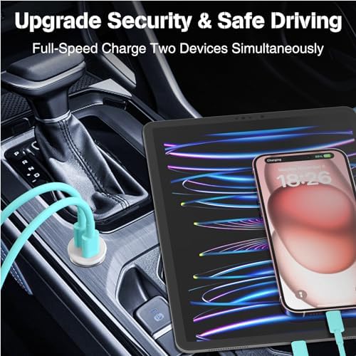 High-Power USB C Car Charger for i Phone 16 & 15 Series – 40 W Dual Port Fast Charging Adapter with 3 FT USB-C to C & A to C Cables – Versatile Compatibility for i Pad, Samsung, and More – Compact Design for On-the-Go Convenience and Enhanced Safety Features