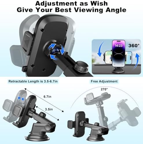 Ultimate 3-in-1 Car Phone Holder with Powerful Suction Cup – Versatile Dashboard, Windshield, and Air Vent Mount for i Phone and Android Smartphones – Hands-Free Driving Accessory with 360-Degree Rotation and Quick-Release Feature for Safe Navigation