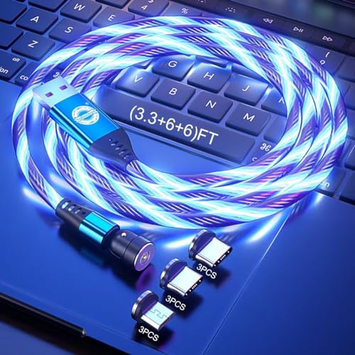 Revolutionary 3-in-1 Magnetic Charging Cable Set – Versatile Micro USB, Type-C, and Lightning Compatibility with 360° Rotating Connectors and LED Status Indicator – Durable, High-Quality Blue Cables Available in 3 FT and 6 FT Lengths for Ultimate Convenience On-the-Go