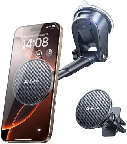 Ultimate andobil Mag Safe Car Mount – Unrivaled 85+LBS Suction Power & Military-Grade N55 Magnets for i Phone 16 Series – Versatile Windshield, Dashboard & Vent Phone Holder – Hands-Free Navigation & Adjustable Viewing Angles – Exceptional Compatibility with Mag Safe & Phone Cases – Durable, Easy-Clean Design