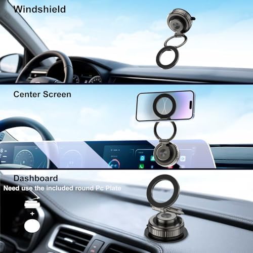Kairiyard Premium Magnetic Car Phone Holder – 360° Adjustable Suction Mount for All Smartphones, Including Mag Safe i Phones – Foldable Design for Effortless Storage and Enhanced Hands-Free Operation – Boost Driving Safety and Style with Unmatched Stability and Convenience