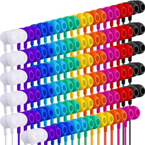 Macarrie 200 Pack Wired Earbuds – Vibrant Classroom & Office Headphones with 3.5 mm Compatibility – Individually Bagged for Hygiene & Seamless Distribution – Lightweight & Durable Design for All-Day Comfort – Ideal for Lectures, Music Listening, and Conference Calls