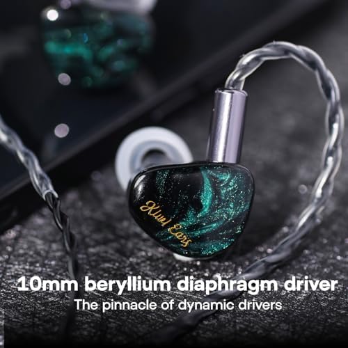 Linsoul Kiwi Ears Cadenza IEMs – Premium 10 mm Beryllium Dynamic Driver Earbuds with 3 D Printed Comfort, Detachable 0.78 2 Pin Cable, and Striking Green Design – Exceptional Sound Precision for Audiophiles and Musicians Seeking Unparalleled Listening Experiences