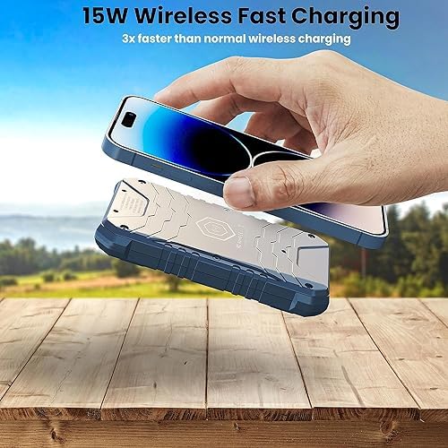 Ultimate 10000 m Ah Rugged & Waterproof Wireless Power Bank – Fast Charging Outdoor Charger for i Phone 16, 15, 14, 13, 12, 11 & Samsung Galaxy S25, S24, S23, S22, S21 – Heavy-Duty Portable Battery for Camping and Extreme Adventures, Reliable Charging On-the-Go