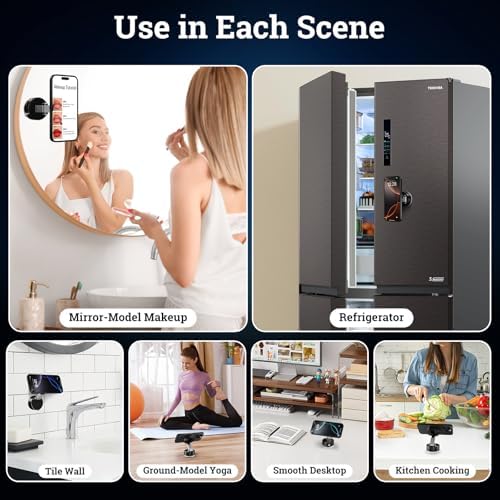 360° Vacuum Magnetic Phone Holder, Suction Cup Phone Mount, Foldable Strong Magnetic Cell Phone Holder for Car/Gym/Mirror/Smooth Surface, Compatible with Magsafe iPhone – Enhanced Compatibility and Speed