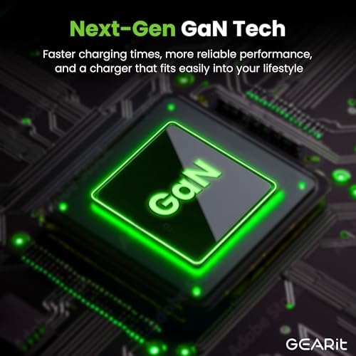 GEARit 65 W Ga N USB-C Charger with Retractable 31.5″ Cable – Dual USB-A & C Ports for Fast Charging of i Phone 15/16, Mac Book Pro/Air, i Pad Pro & Samsung S25 Ultra – Compact, Foldable Design with Power Display for Ultimate Portability and Compatibility