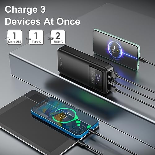 High-Capacity 20,000 m Ah Portable Charger with 22.5 W PD Fast Charging, LED Display, and Flashlight – USB-C Compatible Power Bank for i Phone, i Pad, Samsung, LG, and Android Devices – Ultimate On-the-Go Charging Solution in Sleek White Design