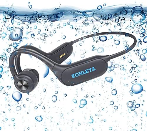 KONLEYA Bone Conduction Headphones – Advanced IPX8 Waterproof Bluetooth 5.3 Earbuds with 32 GB Built-in Memory, Open-Ear Design for Enhanced Awareness, Ideal for Swimming & Running, Sweat-Resistant Durability, Integrated Mic & Night Safety Light for Active Lifestyles