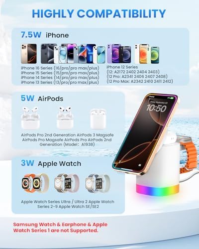 Travel-Ready Joy Geek 3-in-1 Wireless Charging Station – Fast Mag-Safe Charger for i Phone 16-12 Series, Apple Watch Series 10-2, and Air Pods Pro – Ultimate Compatibility and Speed for On-the-Go Lifestyle